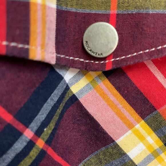 Rocawear Denim Co. Master Builders Red Plaid Cotton SS Snap Front Shirt Size XL - Picture 13 of 16